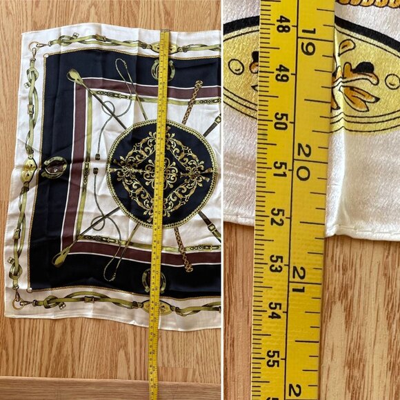 Silk Square Scarf With Nautical Design 21"x21" Black and Gold Neck Purse - Picture 8 of 8